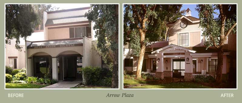 Before and after photos of Arrow Plaza property
