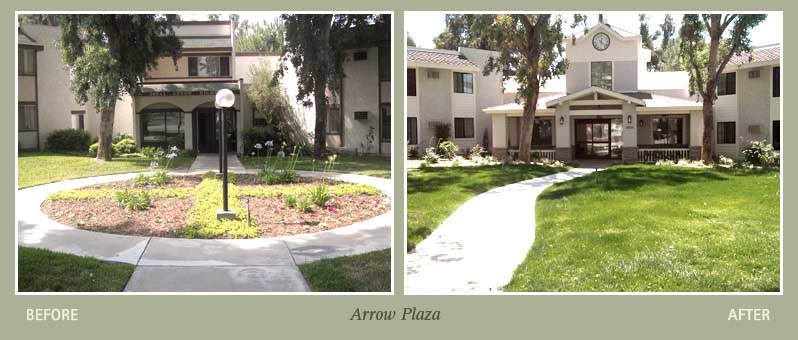 Before and after photos of Arrow Plaza property