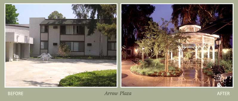 Before and after photos of Arrow Plaza property