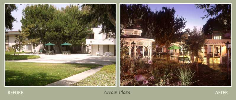 Before and after photos of Arrow Plaza property