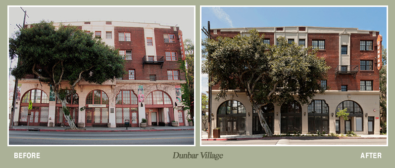 Before and after photos of Dunbar Village property