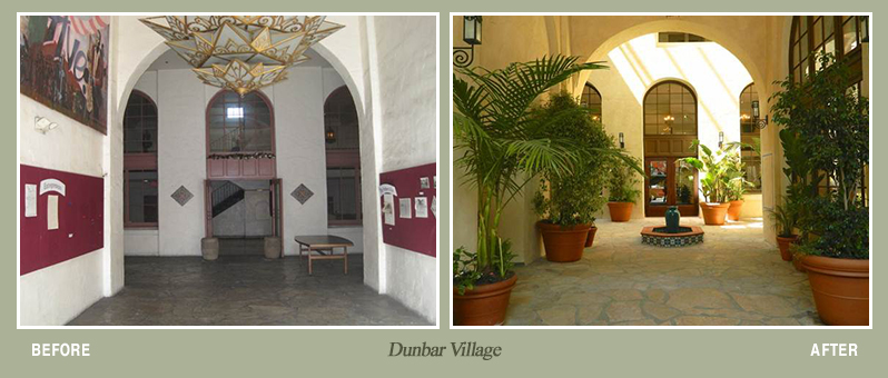 Before and after photos of Dunbar Village property