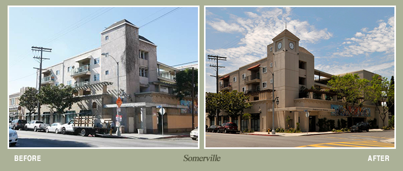 Before and after photos of Dunbar Village property