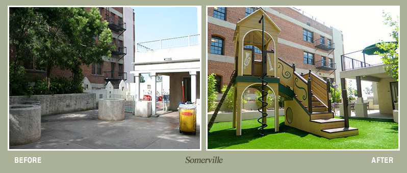 Before and after photos of Dunbar Village property