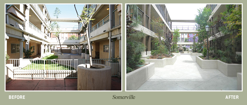 Before and after photos of Dunbar Village property