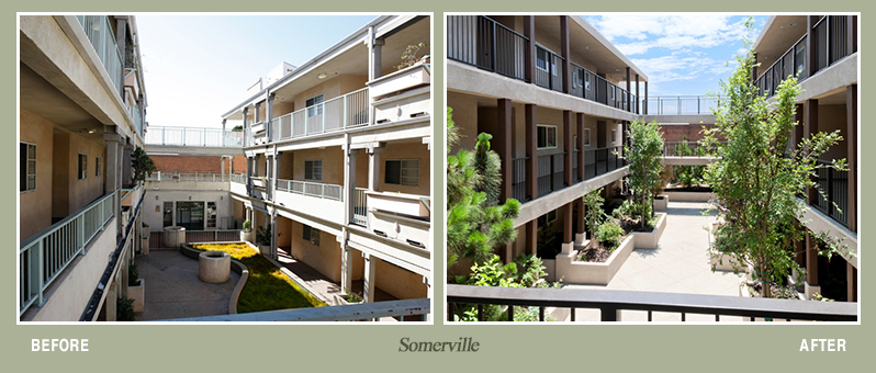 Before and after photos of Dunbar Village property