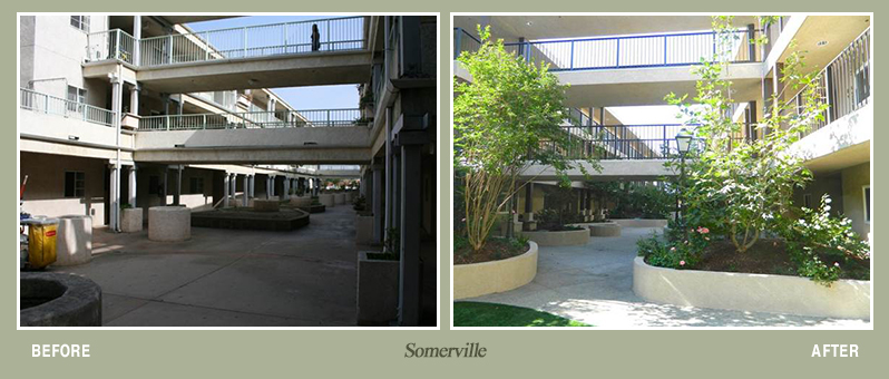 Before and after photos of Dunbar Village property