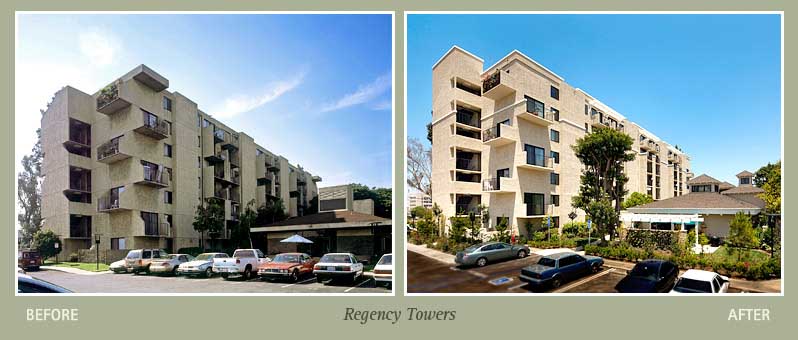 Before and after photos of Regency Towers
