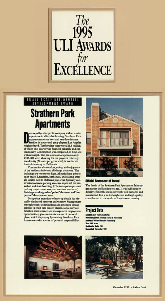 ULI Awards for Excellence - Small Scale Residential Development 1995 Strathern Park