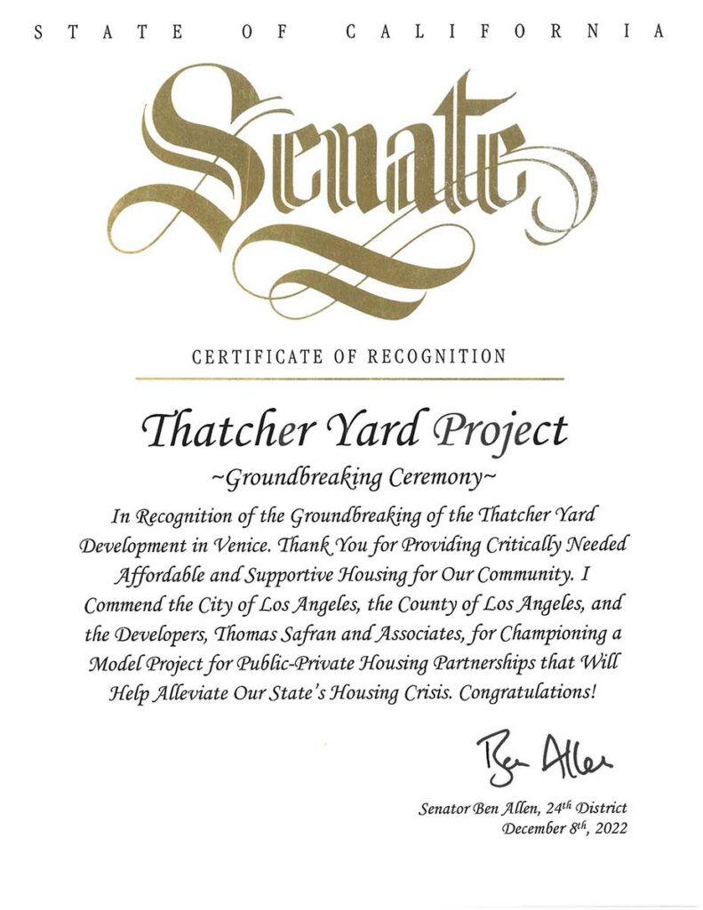 State of California Senate Certificate of Recognition 2022 Thatcher Yard