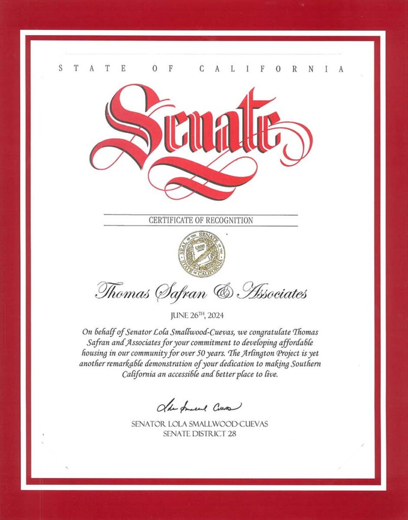 State of California Senate Certificate of Recognition 2024 The Arlington