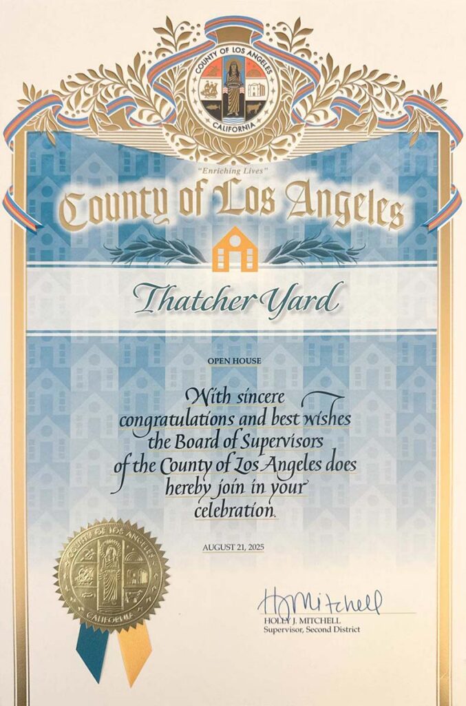 County of Los Angeles Certificate of Recognition 2025 Thatcher Yard