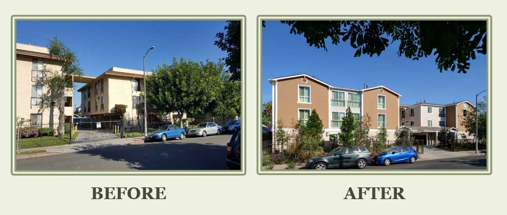 Before and after photos of Dudley Oaks property