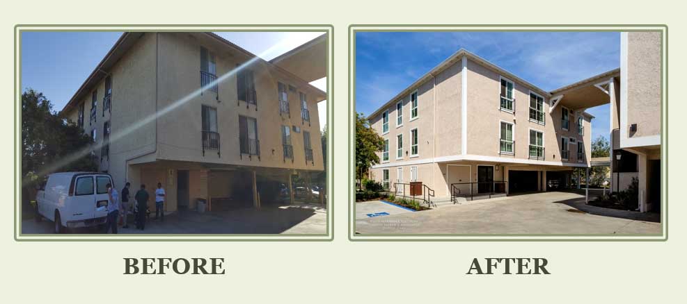 Before and after photos of Dudley Oaks property