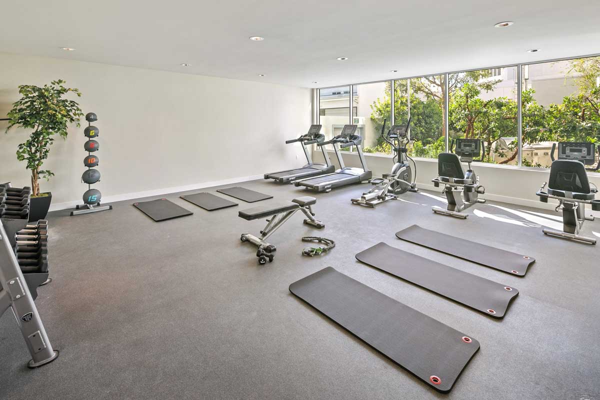 Interior workout area of Ariadne Getty Senior Housing property